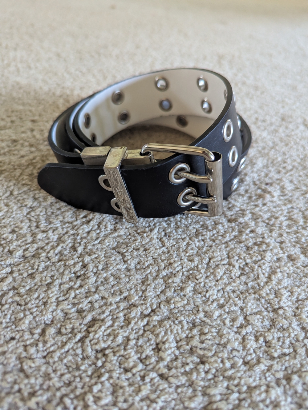 Black Double-Grommet Leather Belt Bag Strap